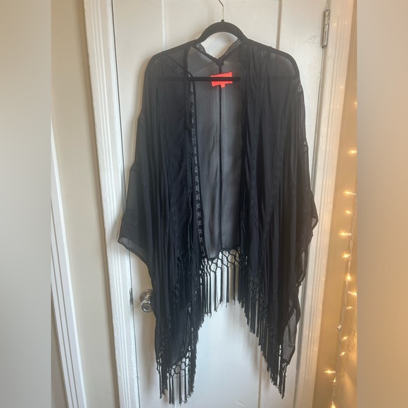 Free People x Muche Et Muchette Black Sheer Lace Fringe Kimono - Picture 9 of 10